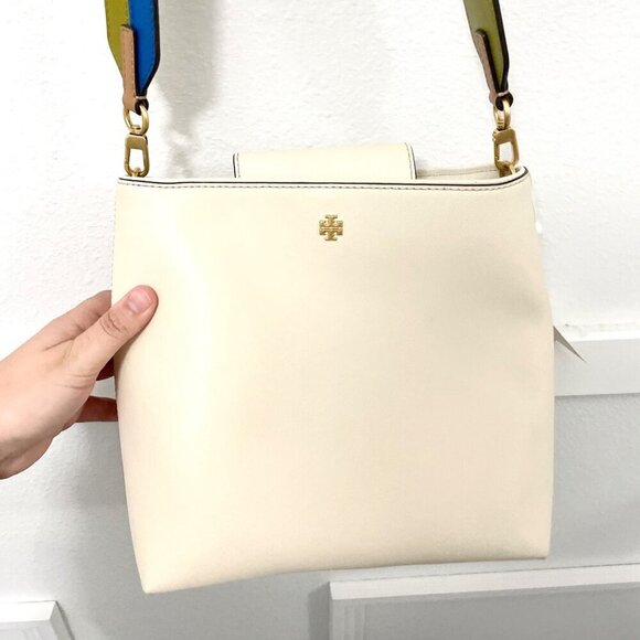 NWT Tory Burch Emerson Color Block Bucket Bag Ivory Blue Green - Picture 4 of 10